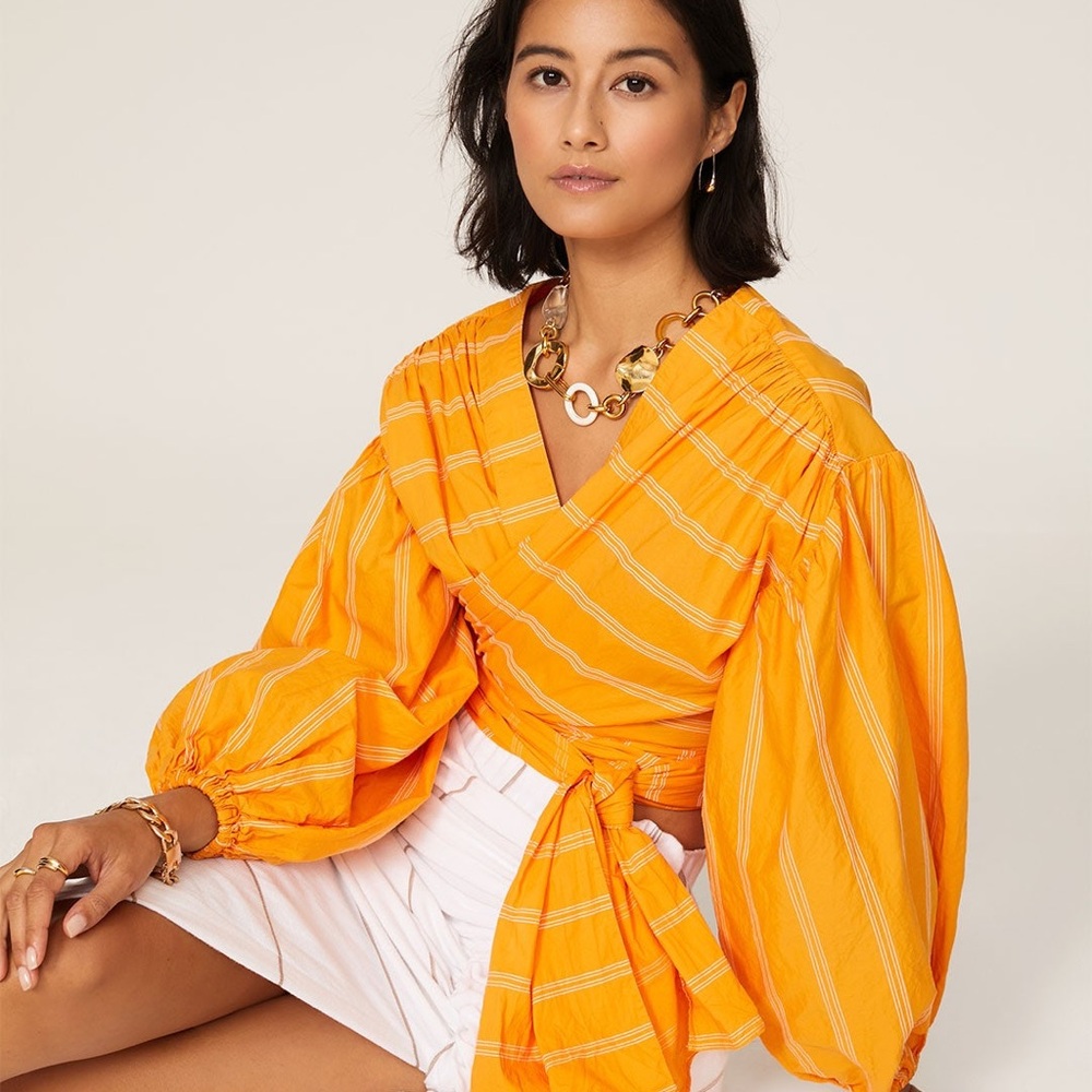 Acler Orange Striped Wrap Blouse